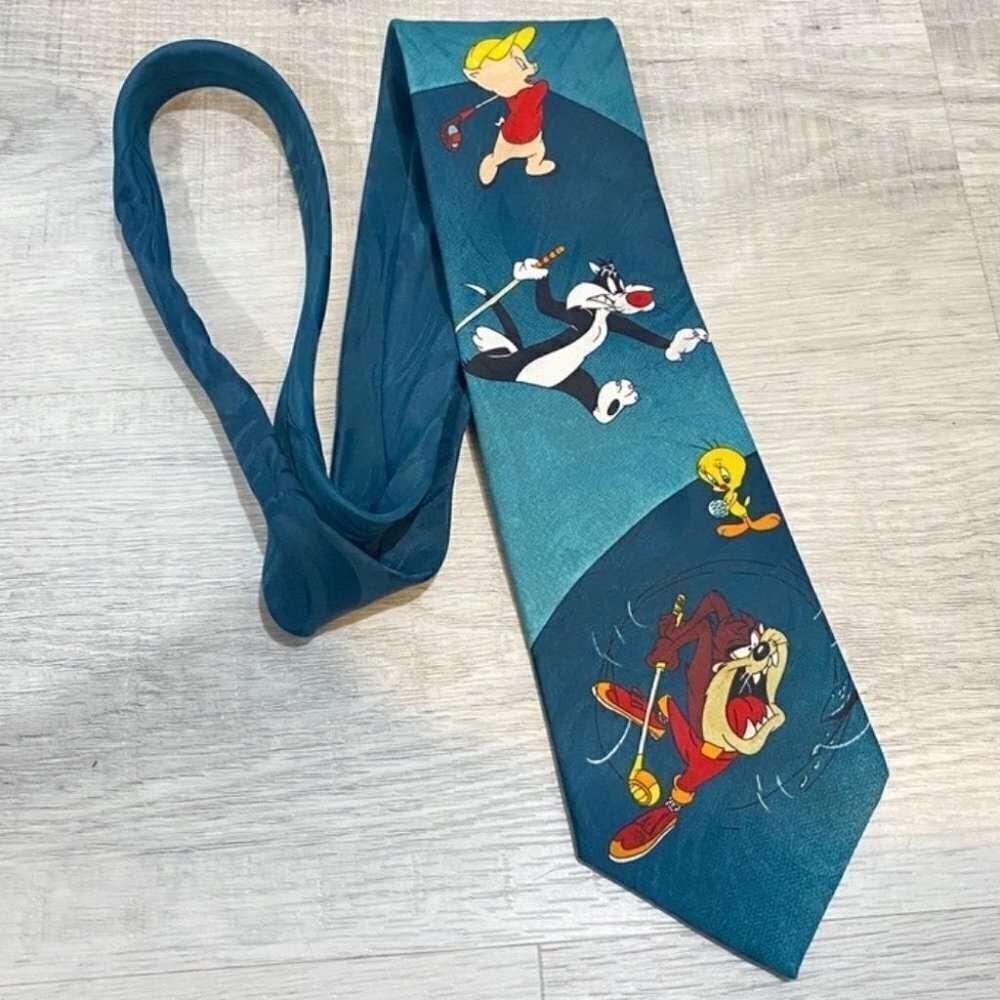 Rare Vintage Warner Brothers Tweety and Sylvester Golfing Necktie 58in Made USA